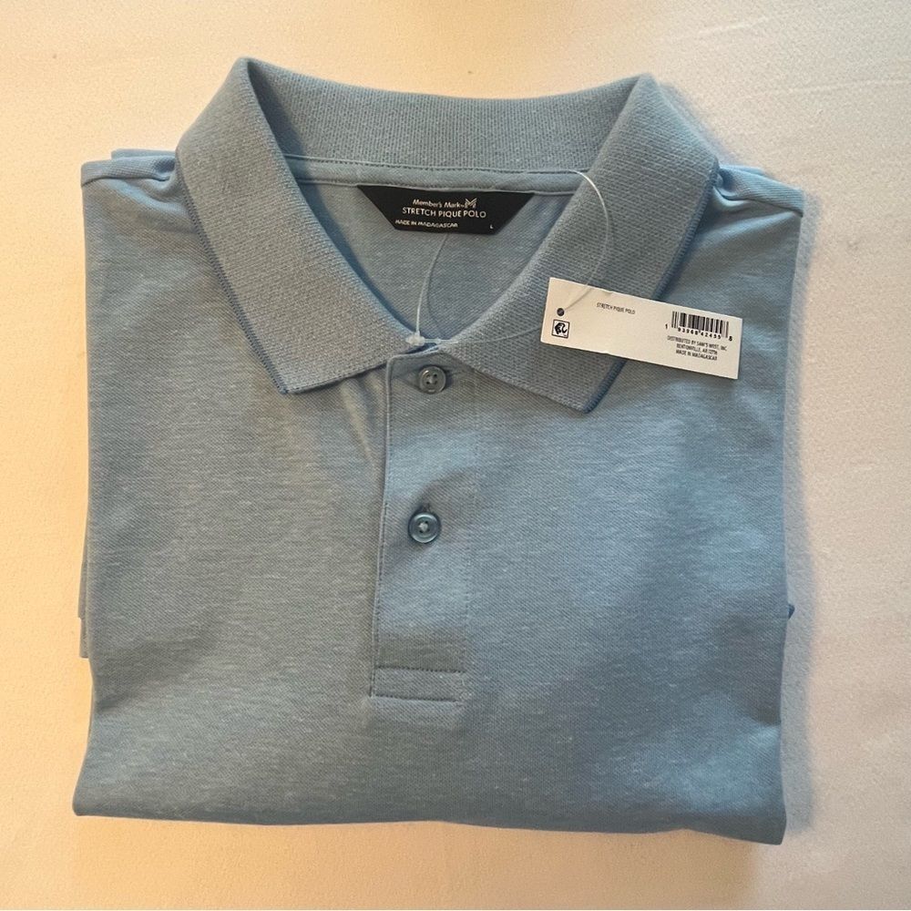 Member's Mark Men's Polo Shirt Lightweight Stretch Cotton Pique Blue Size L New